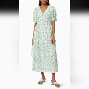 EUC Y.A.S cotton tie waist midi dress in mint Floral Puff Sleeve Size M